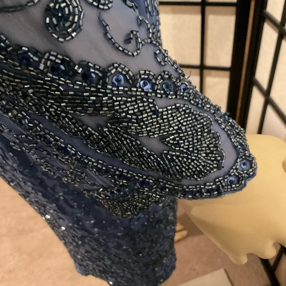 NITELINE by Della Roufogali Vintage 100% Silk Beaded Cocktail Dress Size 8